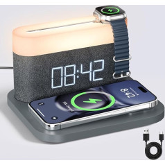 Alarm Clock with Multifunction Phone Clock, Wireless Charging, 15W Max Touch Bedside Lamp, Night Light in 3 Colours, Sleep Timer for Bedroom, Bedside, Desk