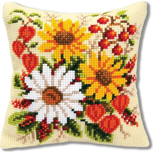 Vervaco Mixed Arrangment of Flowers Cross Stitch Cushion, Multi-Colour