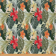Palm Tree Upholstery Fabric Leaf Flowers Fabric Sold by the Metre Hawaiian Tropical Decorative Fabric Island Botanical Indoor Outdoor Fabric Hibiscus Flower Waterproof Fabric Green Red 276 x 150 (H x W)