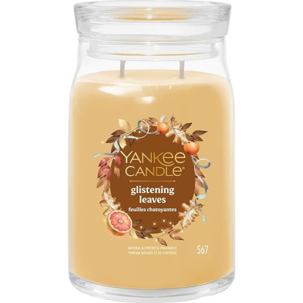 Yankee Candle Scented candle in glass (large) glittering leaves - signature candle 
