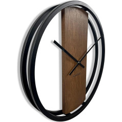 Loft Wall Clock Large without Ticking Noises Oval Metal Black 3D XXL Modern Wood Bathroom Living Room (50 cm Diameter Brown)