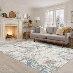 DMOYEST Teppich Wohnzimmerteppich160 x 230 cm: neutral groß weich waschbar für Innenbereich abstrakt modern Niederflor Teppich für Schlafzimmer Esszimmer Bauernhaus Heimbüro Beige/Blau