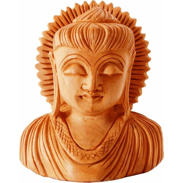 Purpledip Wooden Buddha Bust With Chakra: Finely Carved By Master Craftsmen (11251)