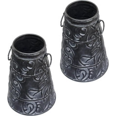 2 x Galvanized Rustic Metal Decoration - Iron Craft Used Pattern Storage Bucket Vase Decoration