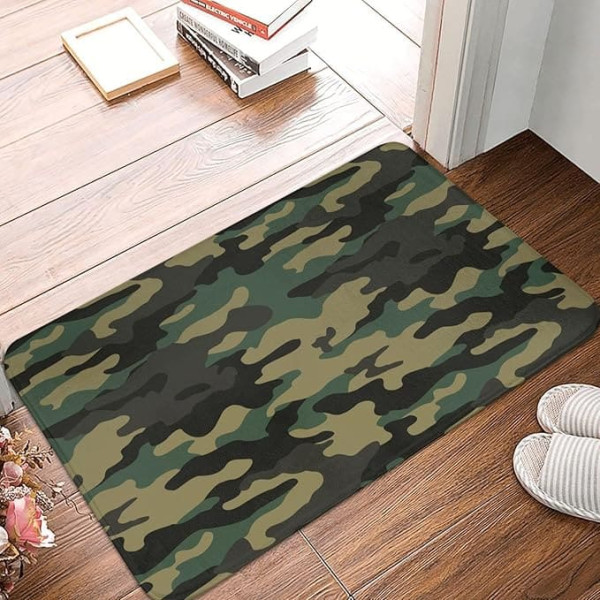 Fußmatte für den Innen- und Außenbereich – Grünes Camouflage-Muster, Küchenteppich, Matten für Boden, Badematte für Badezimmer, waschbar, dünn, Badezimmerteppich, passend unter die Tür, 40,6 x