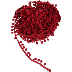 Abaodam Fransenborte mit Pompon Bällen 3cm Breit Plüsch Borte in Weinrot Elastisch Selbstgemacht Zierband für Kleidung Vorhänge und Basteldekoration