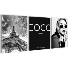 Novart Wall Picture Set Coco - Complete Ready to Hang - Living Room Girls Teenager Decoration - 3 Modern Pictures Fashion - N016335c