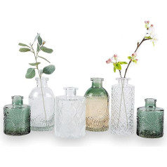 WILDMOS Bud Vases Set Small Flower Vases for Decorative Gradient Glass and Embossed Mini Bottles Vintage Style Home Decor Centerpiece 3.3