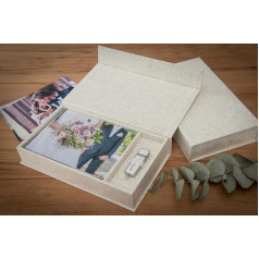 Elegant Photo Box with USB Slot. Gift Box for USB Sticks and Photo Prints, 10 x 15 cm, Wedding Box, Memory Box, Photo Gift (Natural, 23 x 13 cm)