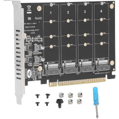 Bewinner M.2 NVME SSD to PCIE X16 Adapter, 4 Port SSD Array Card, High Speed 4x32Gbps Soft RAID Card with Individual LED Display