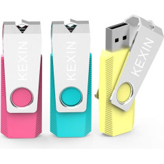 KEXIN USB Stick 64 GB Pack of 3 USB 2.0 Memory Stick Mini Flash Drive Memory Sticks USB Flash Drive Pen Drive Metal Cover for PC Tablet Speaker TV Car (Green Yellow Pink)