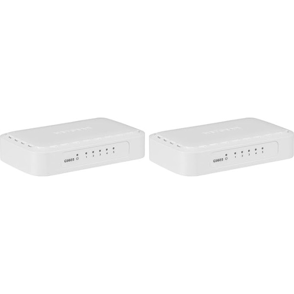 NETGEAR GS605 Switch 5-Port Gigabit Ethernet LAN Switch (Plug and Play Network Switch, LAN Distributor, Energy Efficient Hub, Fanless) (Pack of 2)