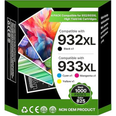 932XL 933XL Multipack Printer Cartridges Compatible with HP 932XL 933XL for HP Officejet 6600 Cartridges 6700 7612 7110 6100 7610 (Black Cyan Magenta Yellow, 4 Pack)