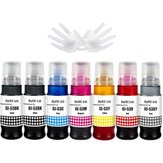 LCL GI-53 GI-53BK GI-53C GI-53M GI-53Y GI-53R GI-53GY Ink Compatible with Canon GI53 GI-53 Ink Container Multipack Compatible with Canon Pixma G550 G650 Printers (Pack of 7)