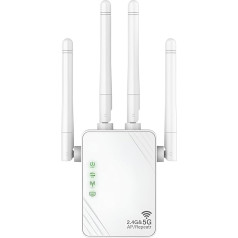 ANDHOT WiFi Repeater, 1200Mps Dual Band 5GHz and 2.4GHz WiFi Extender, Repeater/Router/AP Mode, WiFi Signal Booster with 4 Powerful Antennas, 2 LAN Ports, Air 13-Inch Laptop with M4 Chip