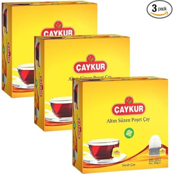 ÇAYKUR Black Tea Bags, Altın Suzen Turkish Tea, Individually Wrapped Cup Brew Bags, Bright Red Color, Best Turkish Loose-Leaf Flavor, 100 Tea Bags 200g (Pack of 3)