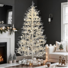 YITAHOME 1.8 m Christmas Tree with Remote Control, Artificial White Christmas Tree with Hinge Technology, 300 Warm White & Multicoloured Changeable Lights, 550 PE Tips for Christmas