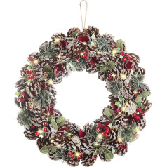 infactory Christmas Door Wreath: Advent and Christmas Wreath with LED Lighting, Red/Green, Diameter 44 cm (LED Advent Wreath, Door Wreath Christmas, Outdoor)