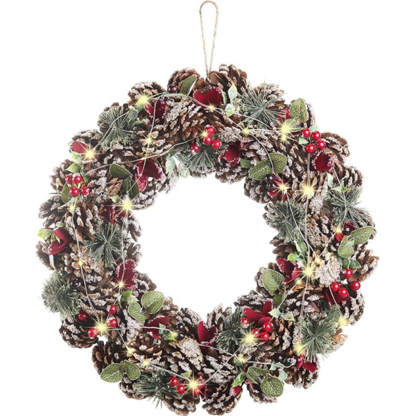 infactory Christmas Door Wreath: Advent and Christmas Wreath with LED Lighting, Red/Green, Diameter 44 cm (LED Advent Wreath, Door Wreath Christmas, Outdoor)