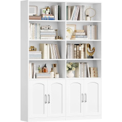 FirFurd 185.5 cm Bookcase Bookcase with Doors Shelf 12 Compartments Display Cabinet Standing Shelf Tall Cabinet for Living Room Office Kitchen 115 x 27 x 185.5 cm White