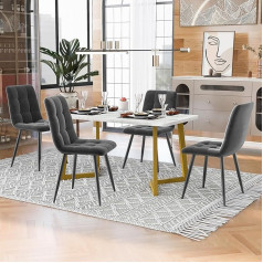 Ctastay Dining Table Set with 4 Chairs 117 x 68 x 75 cm, Dining Set with Chairs, Dining Room Chairs, Kitchen Dining Table for Home and Family, Gold Metal Table Legs + 4 Dark Grey Chairs