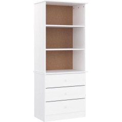 vidaXL Bookcase with Drawers, Standing Shelf with 3 Compartments, 3 Drawers, Bookcase for Living Room, Office, Highboard Storage Shelf, White Solid Pine Wood