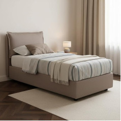 Talamo Italia - Carla Single Bed with Fabric Cover, 100% Made in Italy, Front Opening Suitable for 90 x 200 cm Mattress, Taupe