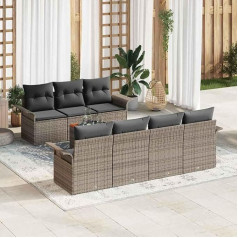 Modulares Outdoor-Sofa-Set 8-teilig in Grau aus Poly-Rattan mit Tisch und integriertem Stauraum, Garten-Sofa-Set mit Tisch, 3 Sitzbänke 4 Armlehnen Sofas 1