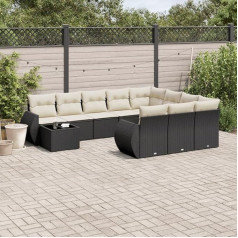 11-TLG. Garten Sofa Set mit Glas Tisch und Kissen in Schwarz aus PE Rattan als Gartenmöbel Set