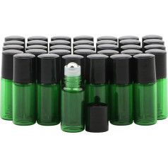 35 x 3ml Glass Roll Up Bottles with Stainless Steel Balls, Green