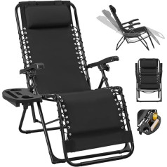Yaheetech Sun Lounger Deck Chair Foldable Garden Lounger with Pillow & Cup Holder Portable Recliner for Beach/Garden/Balcony, Black