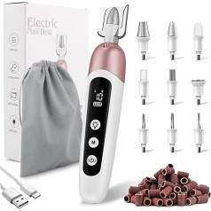 AOMEES Manicure Pedicure Kit Electric Nail Cutter & Callus Remover with 9 Attachments, 10 Speeds, LED Light, Nail File for Gel Nails & Thick Toenails with Storage Bag