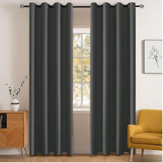 Curtains Set of 2, 140 x 180 cm, Blackout Curtains with Eyelets, Thermal Curtain, Opaque Living Room, Sound Insulation Curtain Bedroom, Outdoor Curtain, Weatherproof, Grey
