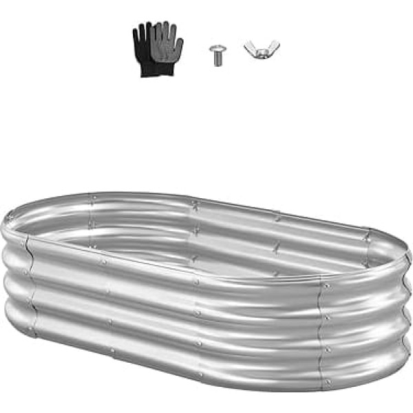 VEVOR Raised Bed Metal 1200 x 600 x 290 mm, Plant Bed, Vegetable Bed, Planter Box with Open Base and Rounded Edges, Flower Bed, Herb Bed, Ideal for Vegetables, Flowers, Herbs and Succulents, Oval