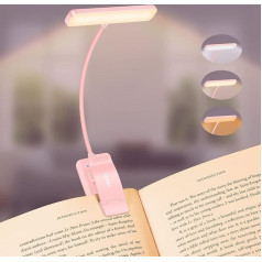 Gritin Reading Lamp Book Clamp, USB Rechargeable Book Lamp with 19 LEDs, 3 Colours, Long Running Time, Continuous Brightness Clamping Lamp, 360° Flexible Clamp Light for Night Reading in Bed Pink