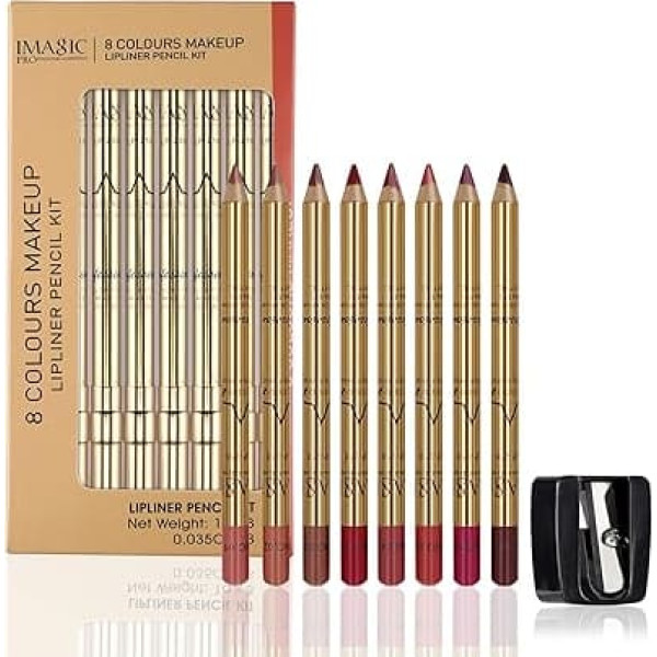 CCbeauty Lip Liner Pencil Makeup Matte Lip Liner Pen Waterproof Durable Lipstick Liner Slim 8 Colours Set with Sharpener