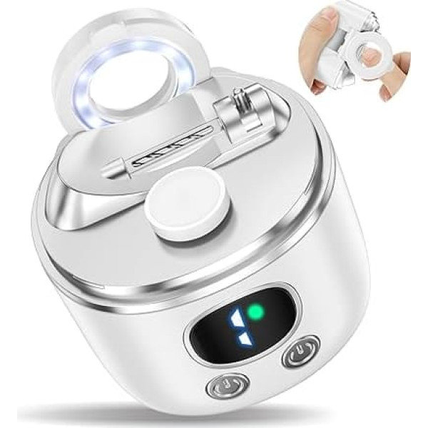 Electric Nail Clippers, USB Rechargeable Automatic Nail Trimmer and Polishing Machine with LED Light, 3 Speed Levels Automatic Fingernail Trimmer Quiet (White)