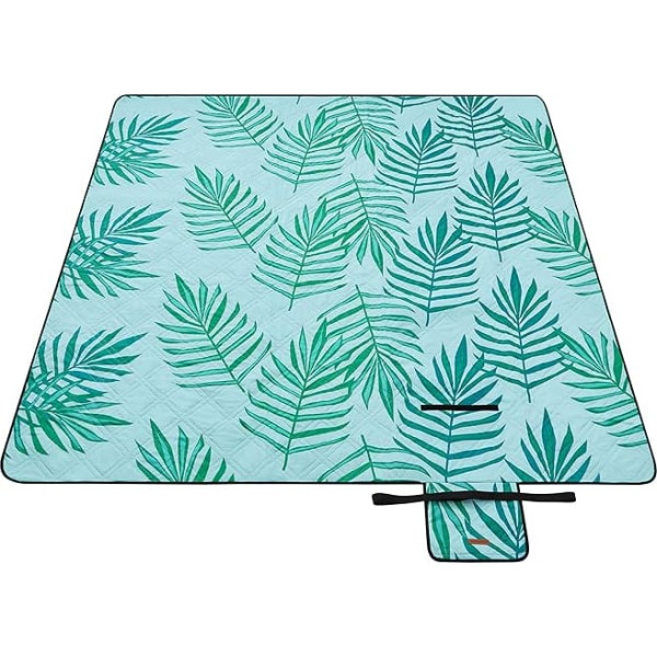 SONGMICS Picnic Blanket, 200 x 200 cm, Large, Camping Blanket, for Park, Garden, Beach, Waterproof, Machine Washable, Foldable, Pink with Tropical Fern, GCM087Q01