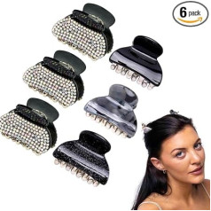 Basic Sense Glänzende kleine Haarklammern, glitzernde Strasssteine, rutschfester Griff, 6 Stück, schwarzes Sortiment