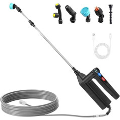 Battery Pressure Sprayer with 4 Mist Nozzles, 7.4 V Electric Pressure Sprayer with 3 Speed Setting, Stronger Electric Plant Sprayer with 5 m Hose, LED Display Board, 60 cm Extendable Spray Tube