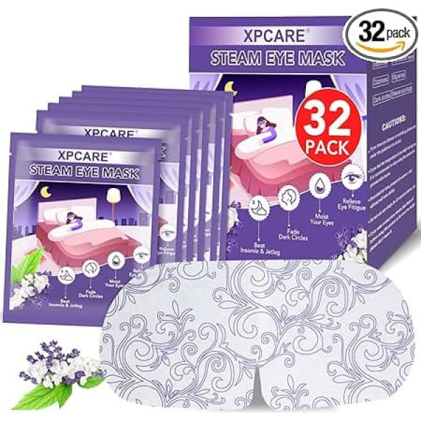 XPCARE Pack of 32 Steam Eye Masks for Dry Eyes, Spa Warm Sleep Eye Mask, Lavender Disposable Heated Eye Mask for Dark Circles, Puffy Eyes, Relief Stress Eye Fatigue