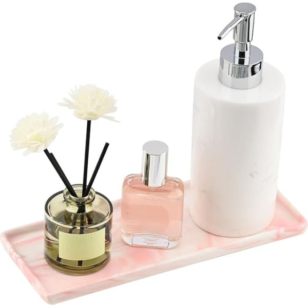 Ceramic Bathroom Tray, Decorative Tray Oblong, Bathroom Tray Rectangular, Bathroom Storage Tray for Sink, Bathroom Tray, Jewellery Tray for Soap Dispenser, Candles, Cosmetics (Pink)