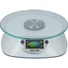 Taylor, Digital Kitchen Scales for Food with Glass Platform, High Accuracy with Precise Tare Function, Silver, Weighing Capacity 5kg or 5000ml