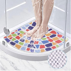 Corner Shower Mat, Non Slip Anti Mould Bath Mat 60 x 60 cm, Loofah Shower Mats for Inside Shower, Quadrant Bath Mats with Drain, Washable Sector Bath Mat for Bathroom Floor, Elderly, Quick Dry