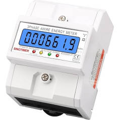 Electricity Meter, 3 Phase Electricity Meter, DIN Rail 230 / 400 V 5-100 A, LCD Digital Electricity Meter, Three-Current Meter, DIN Rail for DIN Rail, Intermediate Meter, Current, 6-Display