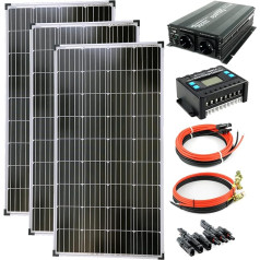 SOLARTRONICS Complete Set of 3x 130W Monocrystalline Solar Module + 1500W Inverter + 20A Charge Controller + PV Cable + Solar Plug