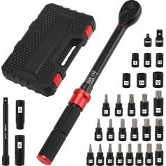 MIXPOWER 31 Pieces 3/8-Inch Drive Click Torque Wrench Set, 5-60 Nm, Dual-Direction Adjustable, 72-Tooth Torque Wrench with Extensions, Sockets, Adapter for Bike, CR-V