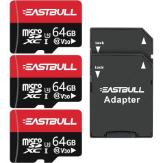 Micro SD Memory Cards, 64GB, Micro SDHC Memory Card + SD Adapter, Smartphones, Desktop Computers and Drones, U1 C10 V10, Full HD and 4K UHD, TF Card 3 Pack + 2 Adapters