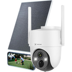 COCOCAM 4K 8MP Outdoor Surveillance Camera WiFi Battery with 6W Solar Panel, 4K Colour Night Vision, AI Detection, PIR Person Detection, 355°P 90°T, Two-Way Audio, 2.4GHz WiFi