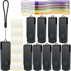 Uflatek 32 GB USB Sticks, Memory Stick, Pack of 10, USB 2.0 Black Flash Drive, Rotate Flash Drive, Metal Thumb Drive, External Data Stick with Lanyard